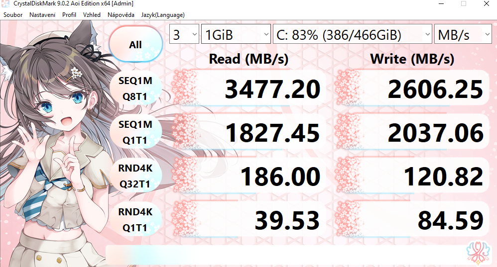 CrystalDiskMark test rychlosti